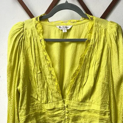 Miss Selfridge Jacquard Satin Neon Yellow Crop Top with Lace Detail 8 Medium