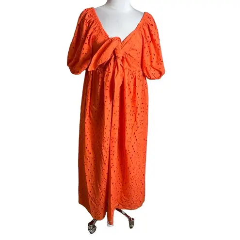 Eloquii Eyelet Tie Front Maxi Dress Sz 14 Orange