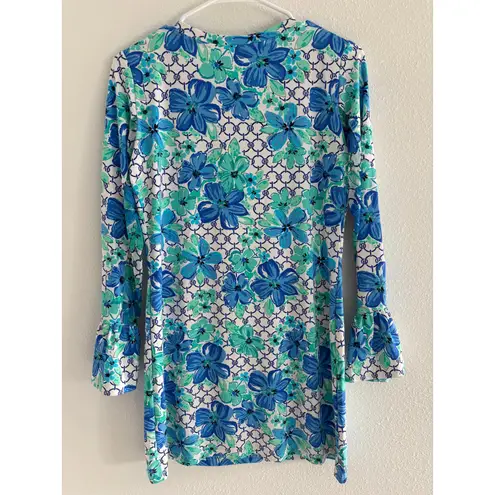 Ibkul Tillie Dress Small Blue White Long Sleeve Mesh Stretch Golf Tennis UPF