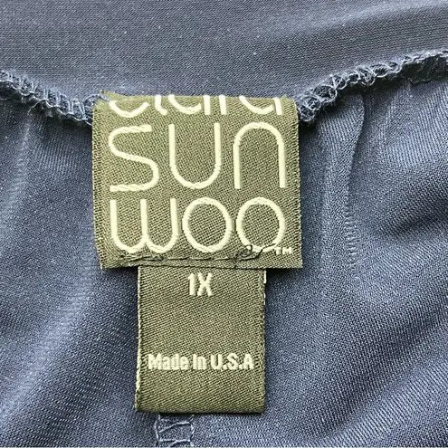 Clara SunWoo Navy Blue Wide Leg Cropped Pant Womens Size 1X Pull On Stretch