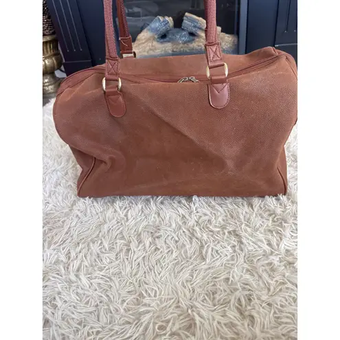 Karl Lagerfeld Vintage Brown Pebbled Vegan Leather Duffle Bag Weekend Carry On