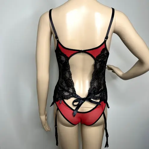 Yandy Red Lace Demi Bra Open Back Bodysuit Lingerie
