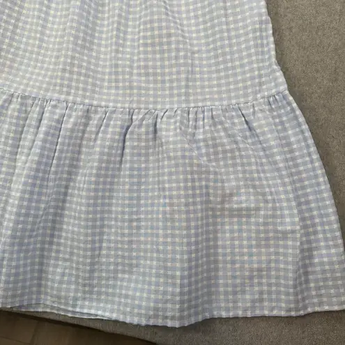 Ces Femme Square Neck Puff Sleeve Midi Dress Women's Large Blue Gingham Tiered