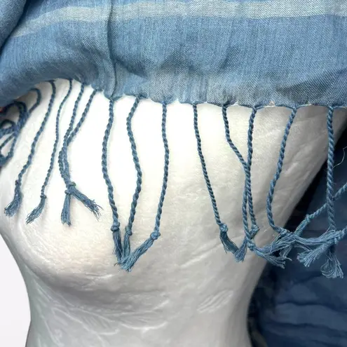 Vintage Blue Orange White Striped Fringe Scarf Rectangle Wrap Shawl