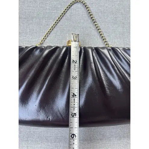 Vintage 70's 80's Dark Brown Clutch Bag Gold Tone Trim Chain Retro Silver - Image 5