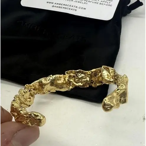 Amber Sceats Emery Cuff Bracelet Crushed Metal Design 24k Plated