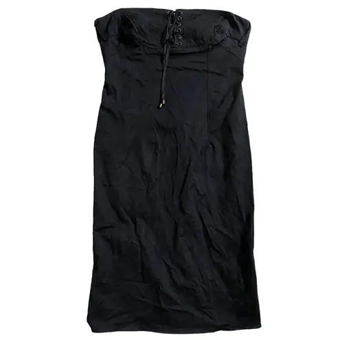 Flavio Castellani Black Lace Up Corset Strapless Bustier dress Italian SZ 42 Black