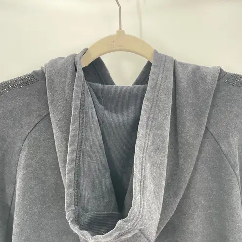 Butter Supersoft Women's Charcoal Gray Rhinestone Thumbhole Hoodie Size Large