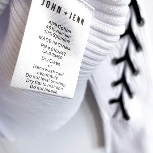 Revolve John + Jenn NEW Ribbed Lace Up Long Sleeve Crew Neck Sweater Top White Medium