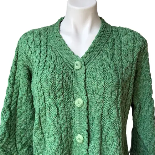 NWT, Aran Crafts Ireland Green Merino Wool Cable Knit Cardigan Sweater, Sz XL