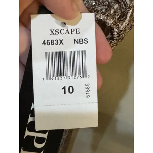 XScape All Over Sequinned V-Neck Gown Nude Blush Size 10 Long Sleeve 4683X