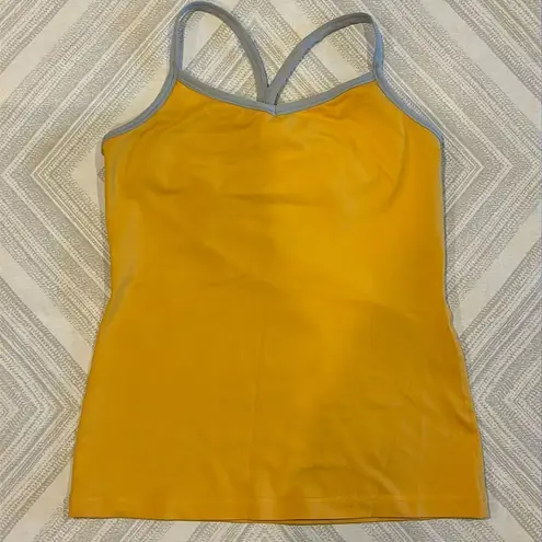 Yogasmoga Women’s Deep Yellow & Grey Strappy Built in Bra Workout Tank Top Size 8