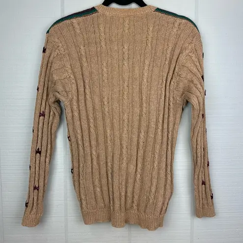 Jantzen Vintage Hand Embroidered Tan Cable Knit Button Up Cardigan Granny Core