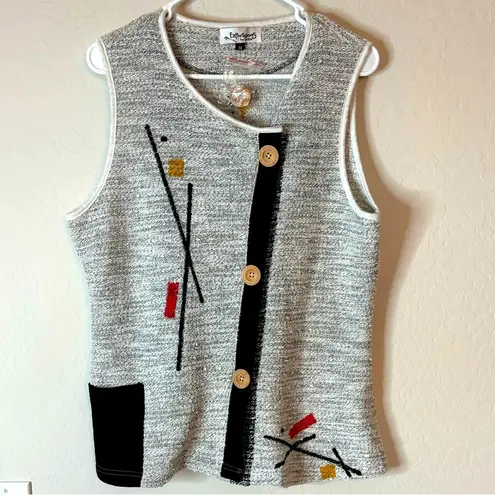 NWOT Expressions By Leslie Womens M Black Gray Hand Painted Sweater Vest Size M