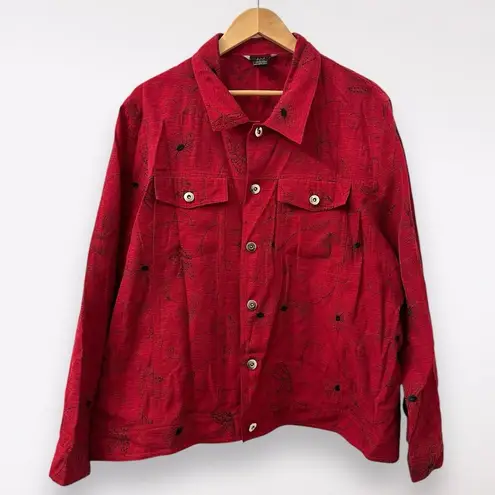 Silk Land 2X Red Top Plus Whimsygoth Floral Grandma Funky Embroidered Vamp Retro