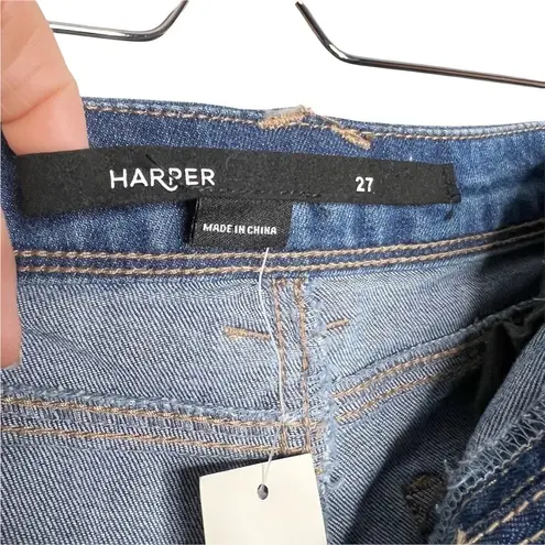 NWT Harper Floral & Geometric Embroidered Step Hem Cut Off Denim Shorts Blue Size 27