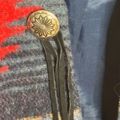 Vintage Rhonda Stark Southwestern Wool Blend and Denim Jacket With Fringe Large Red