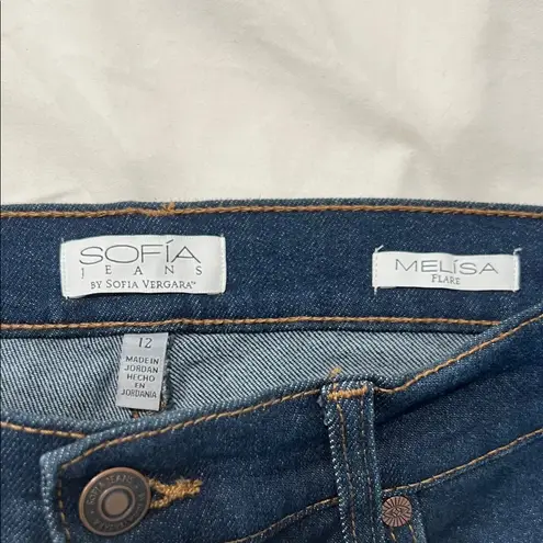 Sofia by Sofia Vergara Melisa Flare Cutoff Jean Stretch Dark Wash Denim Size 12 Blue