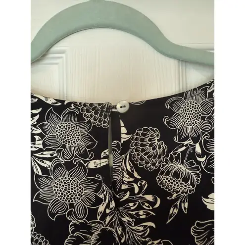 J Jill NWT Sz LG Black White Tropical Floral HiLo Popover Blouse Ruffle Peasant