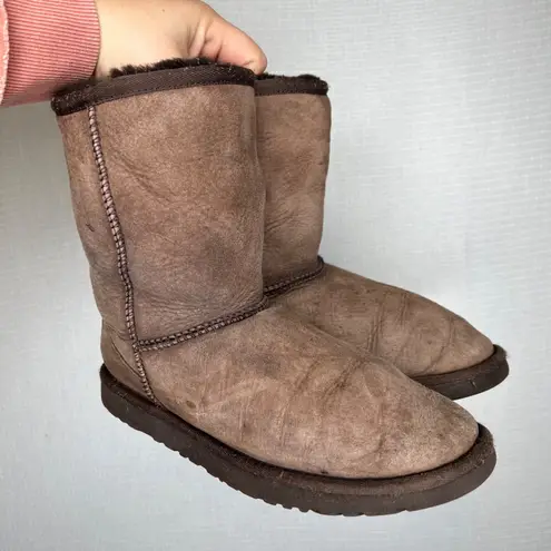 UGG Australia Classic Boots Chocolate Suede Sheepskin Lined Women US 6 Brown