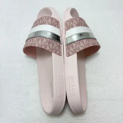 MICHAEL Michael Kors Brandy Pink and Silver Slide Size 8M