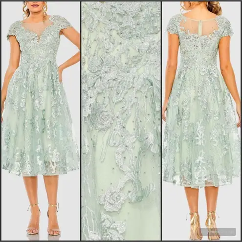 Mac Duggal 20978 Green Embroidered Cap Sleeve A Line Dress