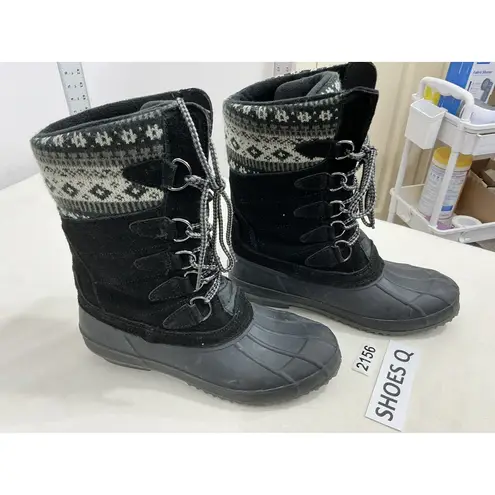 Khombu Womans Cozy Duck Boots Black Suede Lined Lace Up Winter Boots 9 M