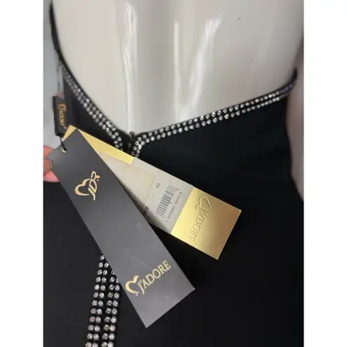 J'adore Maxara Black Bodycon Halter Maxi Strappy Dress Diamante Size 40 Small