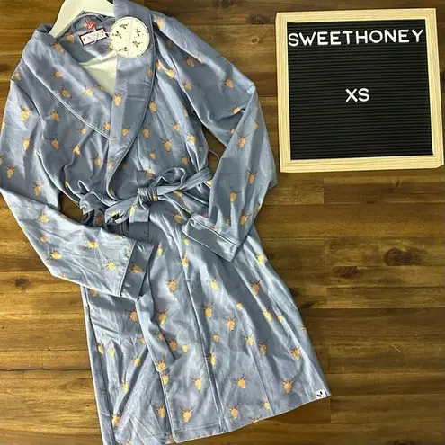 NWT SweetHoney Classic Lounge Pajama Robe Blue Rudolph Reindeer Christmas XS