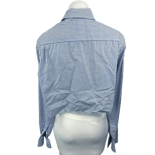 Reiss  Blue White Striped Button Up Collar Long Sleeve Crop Shirt Blouse Top Sz L