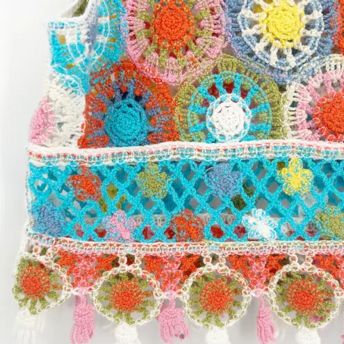 Womens Boho Hippie Crochet Tank Top Multicolor Patchwork Festival Coachella Blue Size M