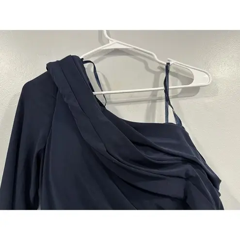 Mac Duggal Ieena 12231A One Shoulder Long Sleeve Jersey Gown SZ 2 Midnight