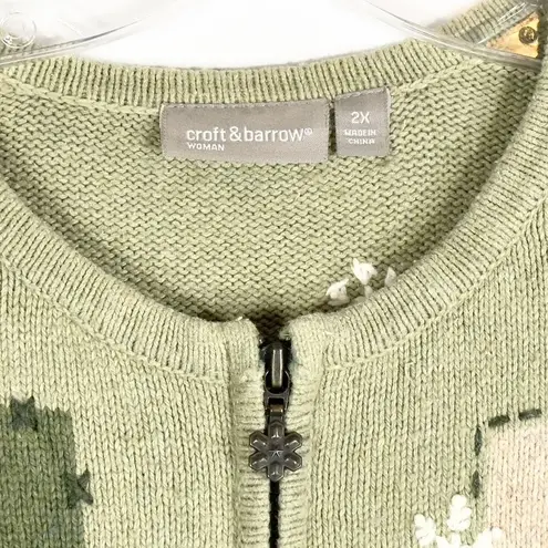 Croft & Barrow Croft Barrow Plus Size 2X Cardigan Sweater Snowman Green Full Zip Ugly 935