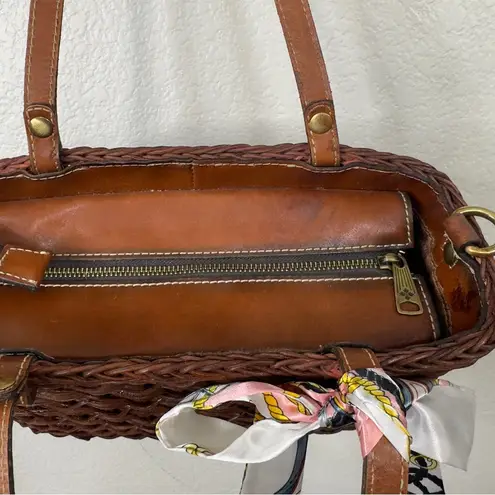 Patricia Nash Brown Woven Tote Bag with Scarf Accent & Added Crossbody strap