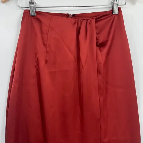 ASOS  Maxi Wrap Satin Skirt Sz 0 Rust Y2K Minimalist Formal Bias Sleek Modern