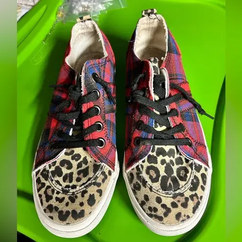 👣Jelly pop women’s 9 plaid leopard sneakers