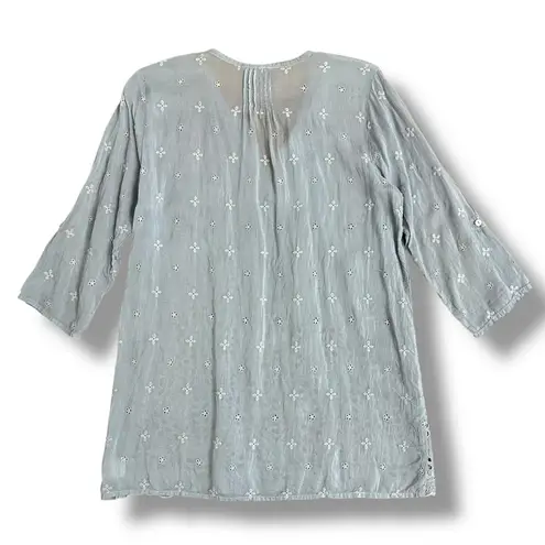Johnny Was Slate Gray Eyelet Embroidered Tunic Top Boho Peasant Blouse Small