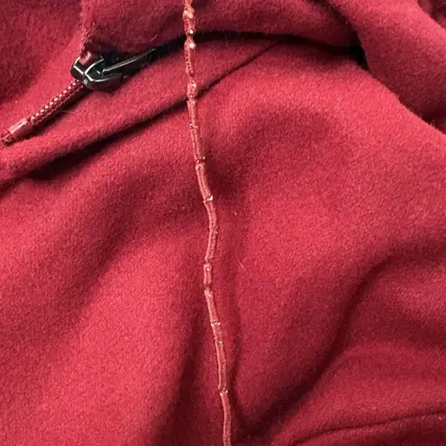 Women’s Red Wool Blend Hooded Winter Coat Faux Fur Trim Size 3XL