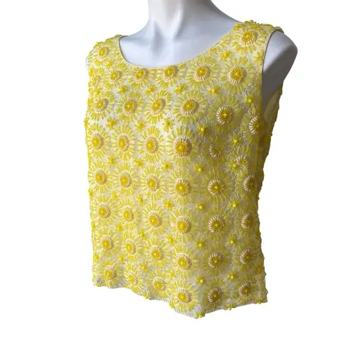 VTG Harilela’s Hand Beaded Lace and Satin Sleeveless Top, Sz 38 Yellow