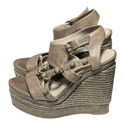 Arena Belenciaga Paris Gray Leather Sandal Woven Design Wedge Sandal EU 40/US 9