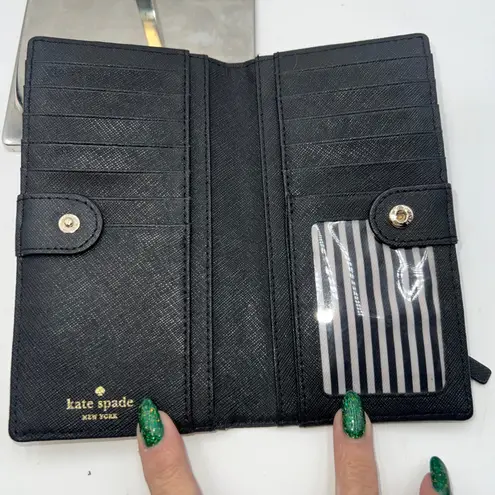 Kate Spade New York Monster Print Canvas Clutch Wallet Beige Black Gold