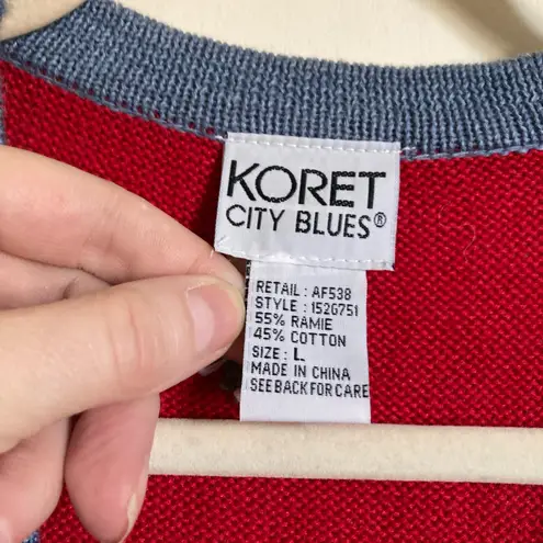 🌞Vintage Koret City Blues Red Embroidered Floral Sleeveless Sweater Vest #R Size L
