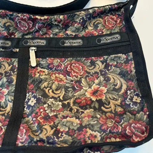 LeSportsac Nylon Bag Purse with Pouch Floral Black Vintage USA Grannycore VTG