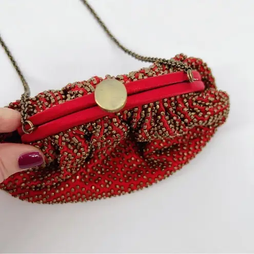 Lovetobag Red Beaded Pouch Chain Strap Red