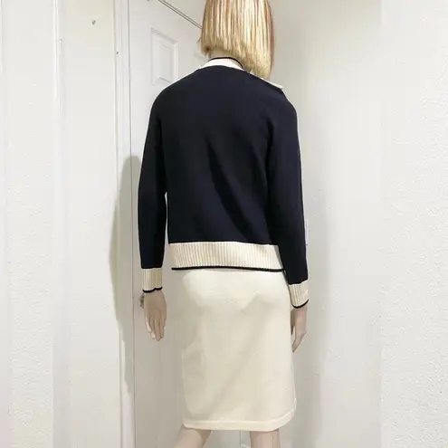 St. John Vintage Black/ Ivory Cream Wool Blend Jacket Skirt Set 2/S