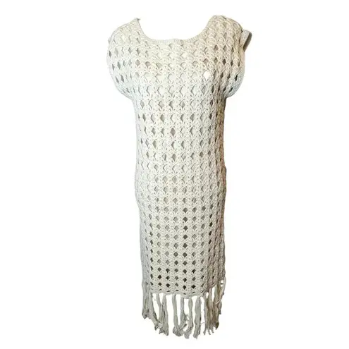 Eleven Six Crochet Midi Dress White Lotus Quiet Luxury Resortwear Tan