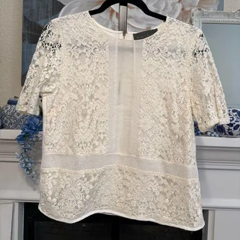 Sunday in Brooklyn Cottagecore Overlay Short Sleeve Top Anthropologie Small Feminine Lace Pullover