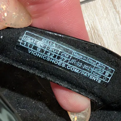 Vionic Womens 11 Bella Black Patent Leather Bow Flip Flop Sandals Arch Support