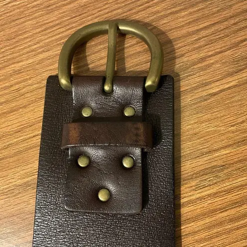 Linea Pelle Women Handmade Gen Brown Leather Brass Grommet Brass Buckle Belt