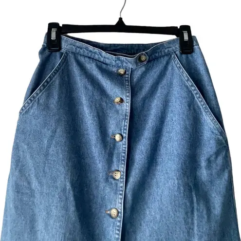 Central Falls Vintage 90s USA Women's Size 8 Button Up Denim Mini Skirt Blue